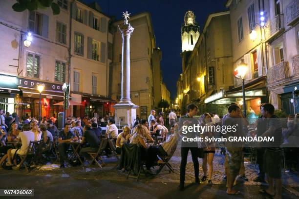 France, Provence, Bouches-du-Rhone , city of Aix-en-Provence during the july festival, night view // France, Provence, Bouches-du-Rhone , ville...