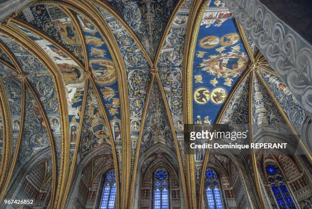 La ville d'Albi, vue interieure de la cathedrale Sainte-Cecile, detail de la voute et des chapelles, decor peint remarquable execute par des artistes...