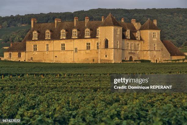 Le chateau du Clos de Vougeot, vue d'ensemble, appellations vougeot et clos-vougeot du vignoble de la cote de Nuits, Vougeot, Cote-d'Or, France,...
