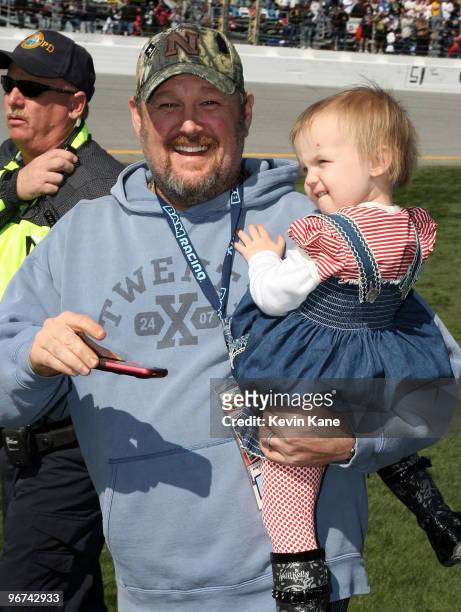Larry the Cable Guy with daughter, Reagan is sighted at the Daytona 500, Daytona International Speedway on February 14, 2010 in Daytona Beach,...