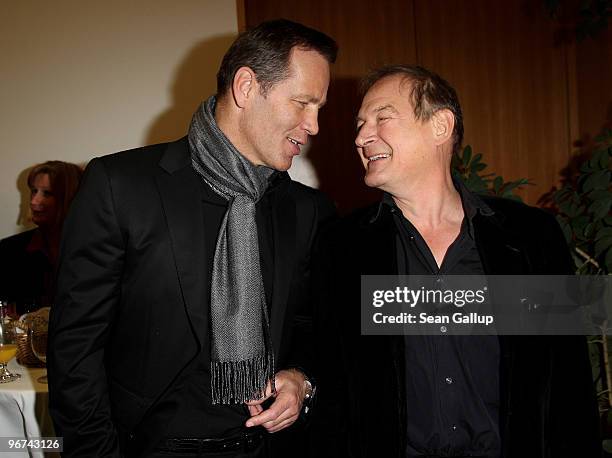 Actors Burghart Klaussner and Henry Maske attend the Berlinale reception at the Hesse state government representation on February 16, 2010 in Berlin,...