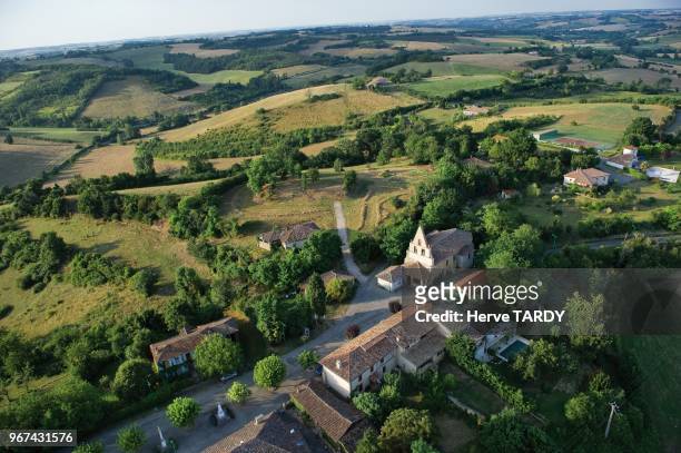 Aerial view of Agassac village on July 15, 2009 in Haute-Garonne Department, Midi-Pyrenees Region, France.