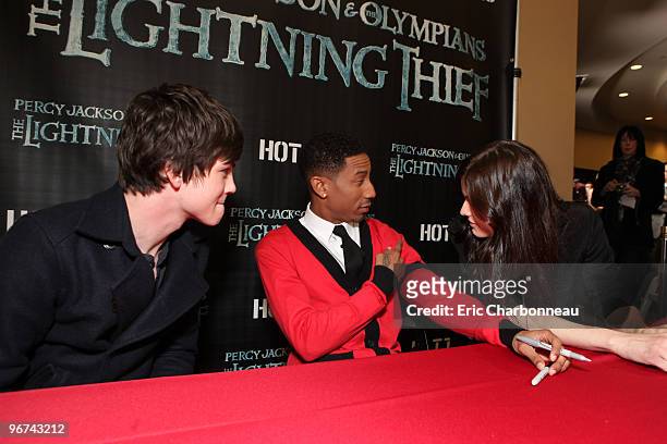 Logan Lerman, Brandon T. Jackson and Alexandra Daddario at the "Percy Jackson and The Olympians: The Lightning Thief" Fan Event hosted by Twentieth...
