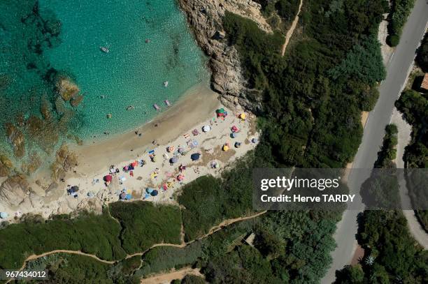 Aerial view near Ramatuelle village of D93 road in Var Department, Provence-Apes-Cote-d'Azur Region, France.