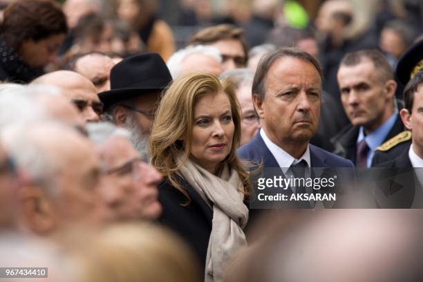 Valerie Trierweiler and Jean-paul Bel and Some 1500 people listen to french President Fran?s Hollande on March 17, 2013. Following a march in the...