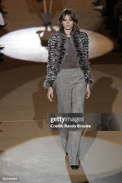 Model wearing Marc Jacobs Fall 2010 during Mercedes-Benz Fashion Week at the NY State Armory on February 15, 2010 in New York City.