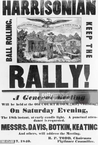 Poster reading 'Harrisonian. Keep The Ball Rolling Rally! A General Meeting will be held at the Old Courtroom, [Riey's building], On Saturday...