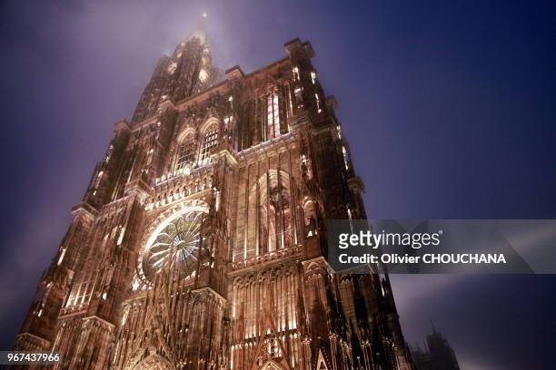 Cathédrale Notre Dame de Stasbourg à l'aube le 29 décembre 2016, Strasbourg, France. Cathédrale catholique romaine représentative de l'architecture...