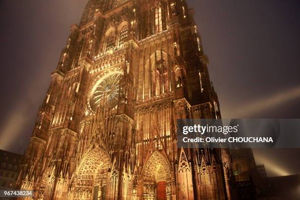 Cathédrale Notre Dame de Stasbourg à l'aube le 29 décembre 2016, Strasbourg, France. Cathédrale catholique romaine représentative de l'architecture...