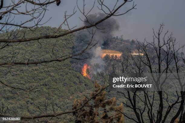 Habitation gagnée par les flammes lors de l'incendie de juillet 2017 à Bormes-les-Mimosas, France.