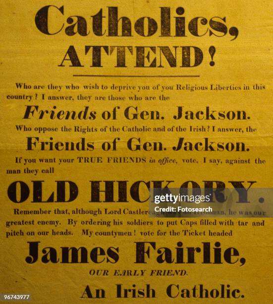 Hand bill which read 'Catholics, Attend! Who are they who wish to deprive you of your Religious Liberties in this country? I answer, they are those...