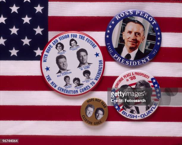 Badges for the 1988 ial Election, the badges - set on a background of the Stars and Stripes, feature the candidates Bill Clinton and Al Gore , George...