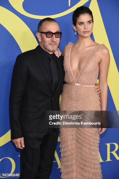 Designer Giles Mendel and Sara Sampaio attend the 2018 CFDA Fashion Awards at Brooklyn Museum on June 4, 2018 in New York City.