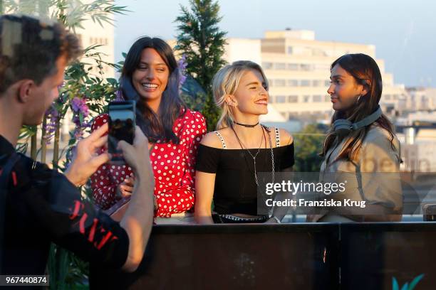 Alyssa Cordes, Caro Daur and Wana Limar during the MAC Cosmetics X Caro Daur 'Oh, Sweetie' Collection Launch in Berlin at Hotel Zoo on June 4, 2018...