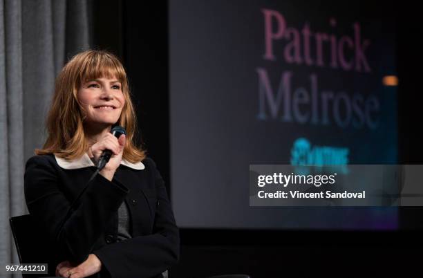 Actress Jennifer Jason Leigh attends SAG-AFTRA Foundation Conversations with "Patrick Melrose" at SAG-AFTRA Foundation Screening Room on June 4, 2018...