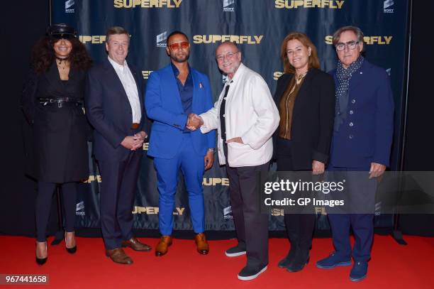 Suzanne Boyd, Toronto Mayor John Tory, Director X, Moses Znaimer, Diane Bald and Michael Budman attend the Columbia Pictures' "Superfly" Toronto...