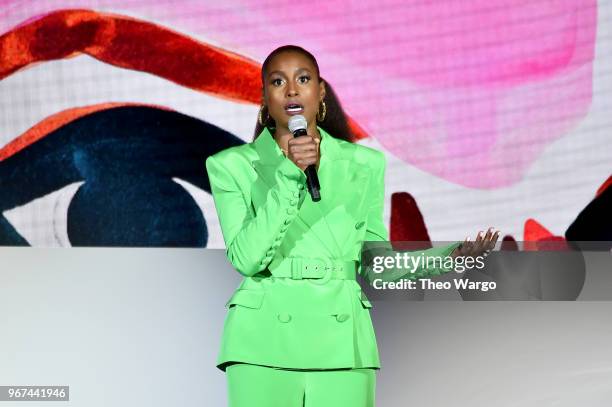 Issa Rae speaks onstage during the 2018 CFDA Fashion Awards at Brooklyn Museum on June 4, 2018 in New York City.