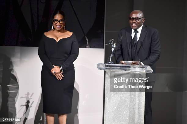 Edward Enninful accepts the 2018 CFDA Media Award during the 2018 CFDA Fashion Awards at Brooklyn Museum on June 4, 2018 in New York City.