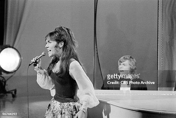 American brother and sister musicians The Carpenters, Karen & Richard Carpenter, appear on an episode of the television comedy & variety program 'The...