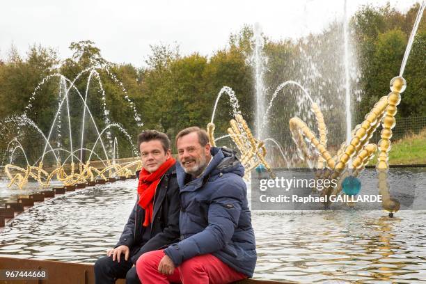 Artiste Jean-Michel Othoniel et le paysagiste Louis Benech lors de l'inauguration du jardin contemporain pour le bosquet du théâtre d'eau le 23...