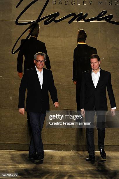 Designers Mark Badgley and James Mischka on the runway at the Badgley Mischka Fall 2010 Fashion Show during Mercedes-Benz Fashion Week at The Tent at...