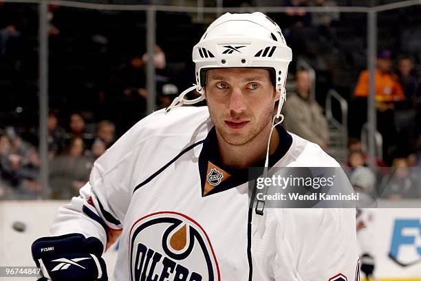 Fernando Pisani of the Edmonton Oilers looks on before a game against the Los Angeles Kings on February 11, 2010 at Staples Center in Los Angeles,...