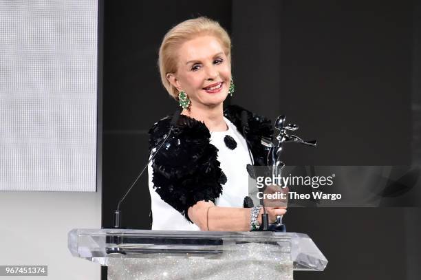 Designer Carolina Herrera accepts the 2018 CFDA Founders award during the 2018 CFDA Fashion Awards at Brooklyn Museum on June 4, 2018 in New York...