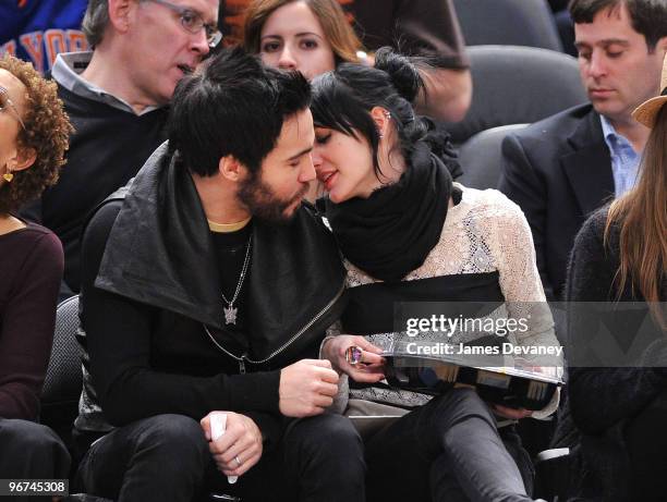 Pete Wentz and Ashlee Simpson Wentz attend the Washington Wizards vs. New York Knicks basketball game at Madison Square Garden on February 3, 2010 in...