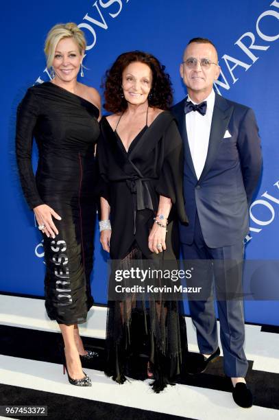 Nadja Swarovski, Diane von Furstenberg, and Steven Kolb attend the 2018 CFDA Fashion Awards at Brooklyn Museum on June 4, 2018 in New York City.