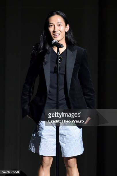 Designer Alexander Wang speaks onstage during the 2018 CFDA Fashion Awards at Brooklyn Museum on June 4, 2018 in New York City.