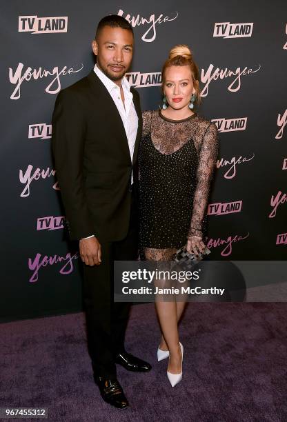 Charles Michael Davis and Hilary Duff attend the "Younger" Season 5 Premiere Party at Cecconi's Dumbo on June 4, 2018 in Brooklyn, New York.