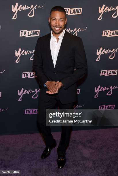 Charles Michael Davis attends the "Younger" Season 5 Premiere Party at Cecconi's Dumbo on June 4, 2018 in Brooklyn, New York.