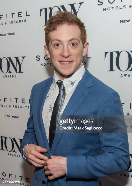 Ethan Slater attends the 2018 Tony Honors For Excellence In The Theatre and 2018 Special Award Recipients Cocktail Party at the Sofitel Hotel on June...