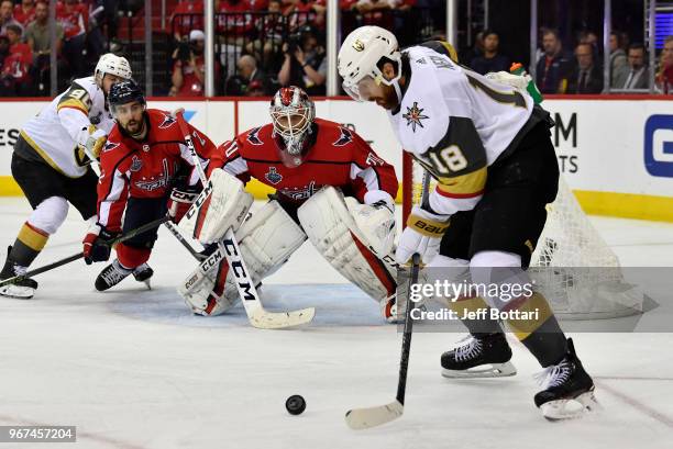 James Neal of the Vegas Golden Knights prepares to shoot the puck during the third period against the Washington Capitals in Game Four of the Stanley...