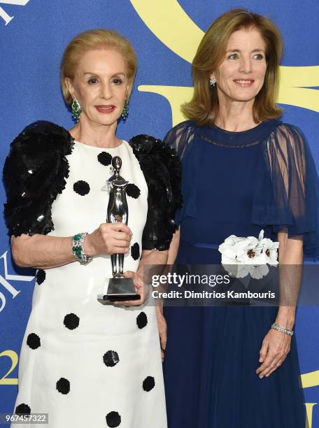 Founders award winner, Carolina Herrera and Caroline Kennedy attend the 2018 CFDA Fashion Awards at Brooklyn Museum on June 4, 2018 in New York City.