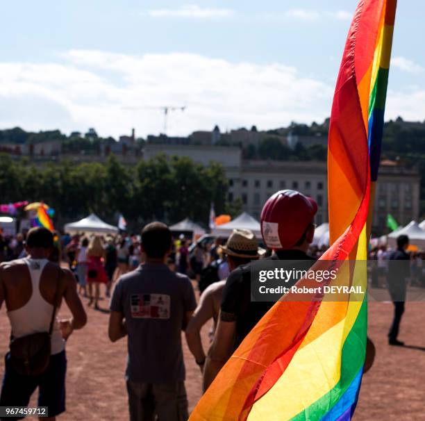 Personnes ont défilé dans le centre ville pour le 20eme anniversaire de la Gaypride lyonnaise, le 20 Juin 2015, à Lyon, France.