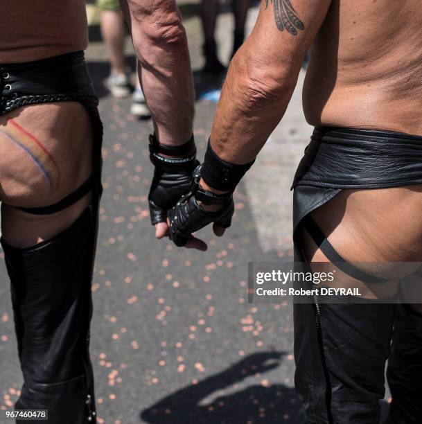 Personnes ont défilé dans le centre ville pour le 20eme anniversaire de la Gaypride lyonnaise, le 20 Juin 2015, à Lyon, France.