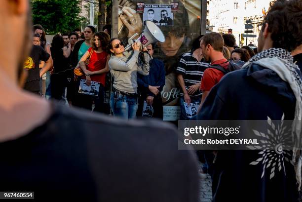 Rassemblement devant le Palais de Justice de Lyon pour protester contre le jugement rendu dans le procès opposant la police et les familles de Zyed...