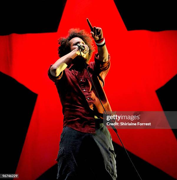 Zack de la Rocha of Rage Against The Machine performs at day two of the Leeds Festival at Bramhall Park on August 23, 2008 in Leeds , England