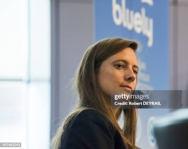 Marie Bolloré , directrice générale des applications mobilité électrique 'Blue Solutions' du Groupe Bolloré, en visite à Lyon à l'occasion des 3 ans...