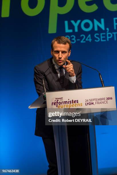 Emmanuel Macron lors du Sommet des réformistes européens, organisé au Musée des Confluences par l?Institut Montaigne, un cercle de réflexion libéral,...