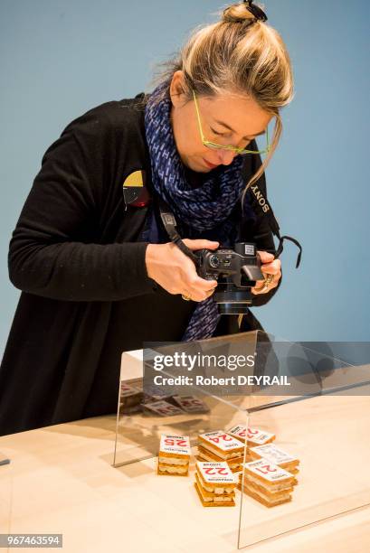 Un femme photographie une réalisation culinaire exposée au 30 ème Salon International de la Restauration de l'Hotelerie et de l'Alimentation à...