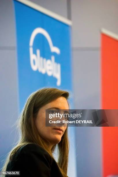 Marie Bolloré , directrice générale des applications mobilité électrique 'Blue Solutions' du Groupe Bolloré, en visite à Lyon à l'occasion des 3 ans...