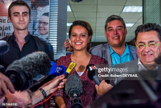 Najat Vallaud-Belkacem se rend à la permanence du Parti socialiste de Villeurbanne après sa défaite à l'élection législative de la 6ème...