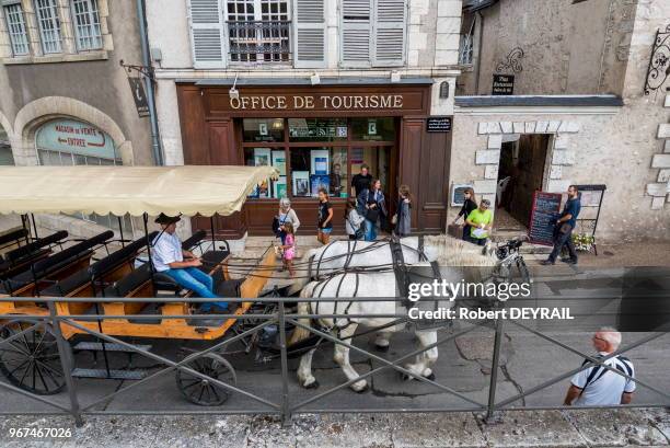 Touristes et calèche devant l'office du tourisme de Blois le 25 Juillet 2017, France.