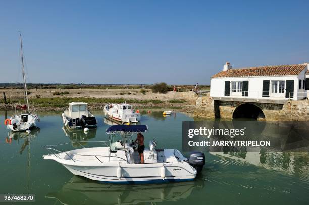 Charente-Maritime Ile de Ré, Loix, le port et le moulin a marée.