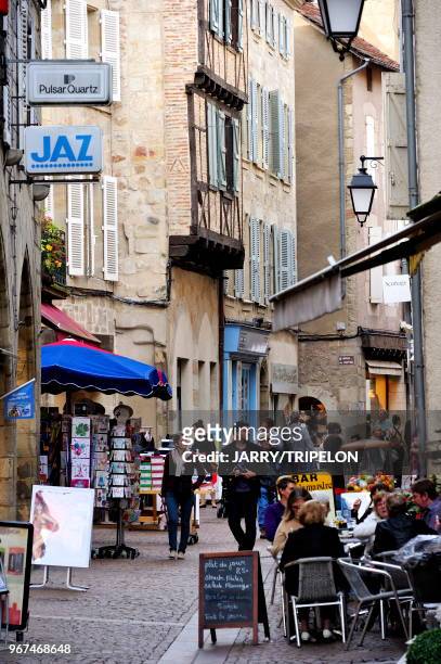 Gambetta street, shopping and pedestrian street, Figeac, Lot, Midi-Pyrénées, France.