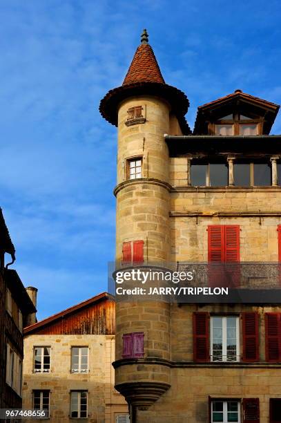 Place Carnot, turrets of the Maison Cisteron, Figeac, Lot, Midi-Pyrénées, France.