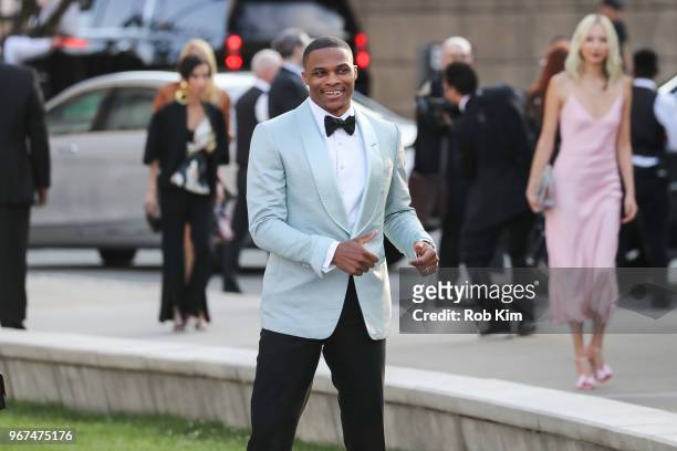Russell Westbrook arrives for the 2018 CFDA Fashion Awards at Brooklyn Museum on June 4, 2018 in New York City.