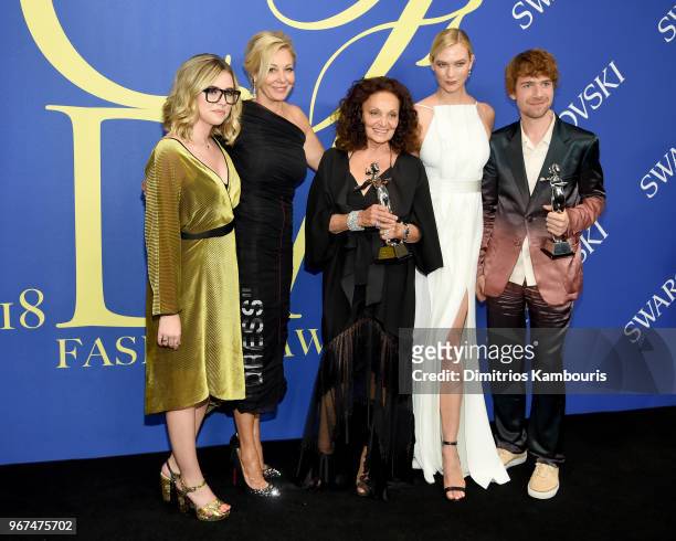 Delaney Tarr, Nadia Swarovski, Diane Von Furstenberg, Karlie Kloss and Sander Lak attend the 2018 CFDA Fashion Awards Winners Walk at Brooklyn Museum...